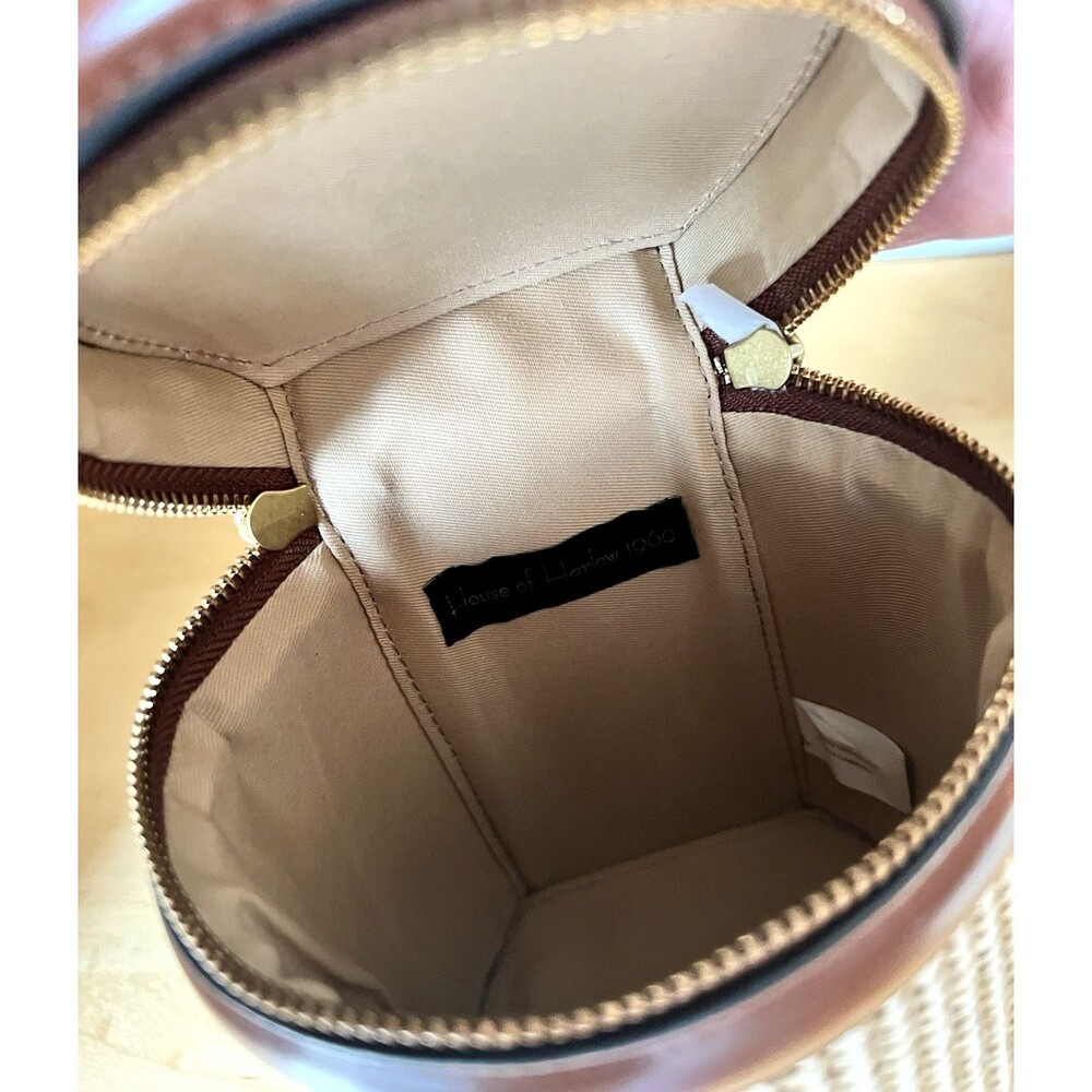 House Of Harlow 1960 Crossbody Mini Brown And Beige Woven Straw Pattern Bag - Picture 5 of 6
